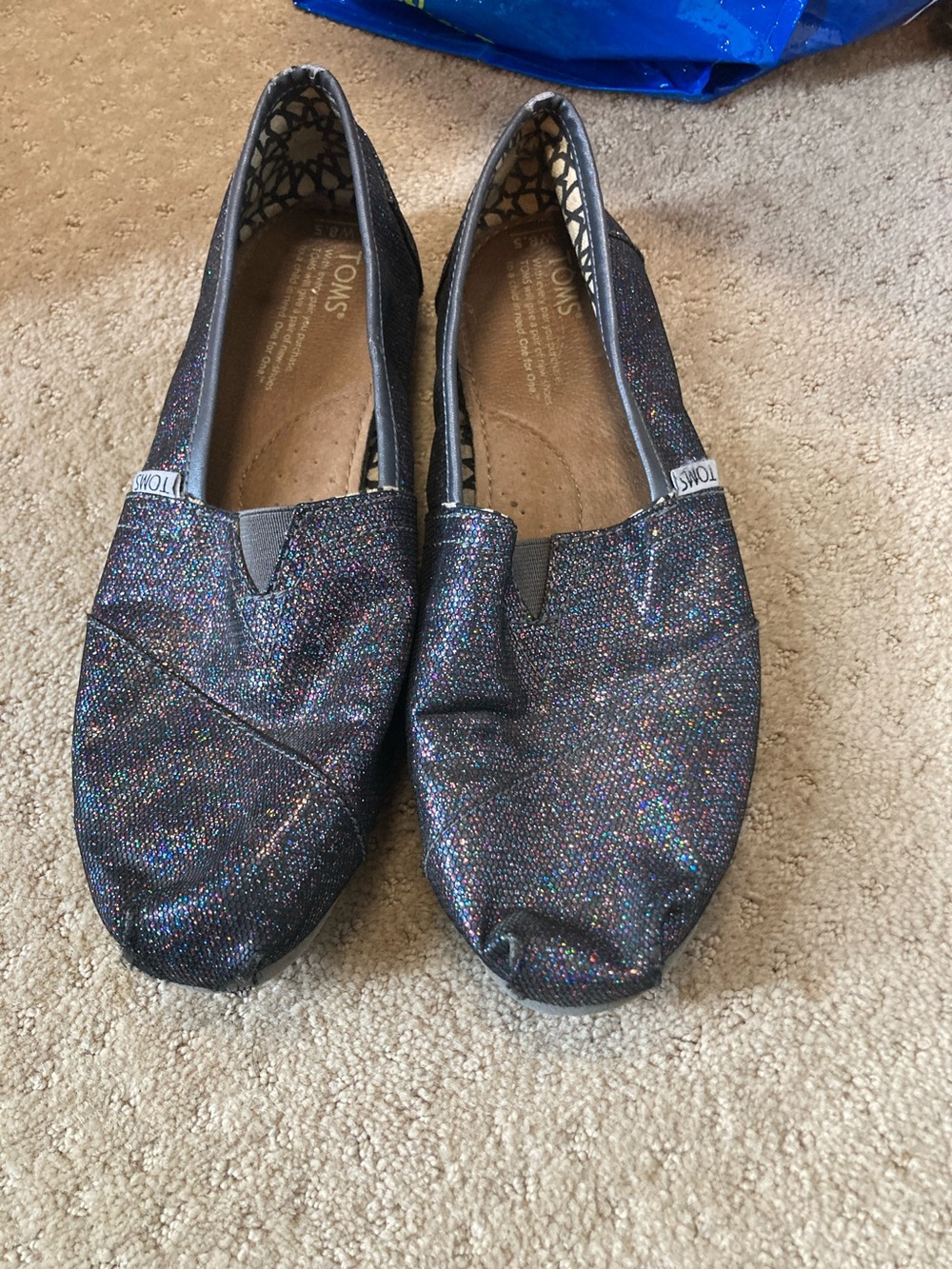 TOMS Women’s Iridescent Silver Glitter Slip-On Moccasins